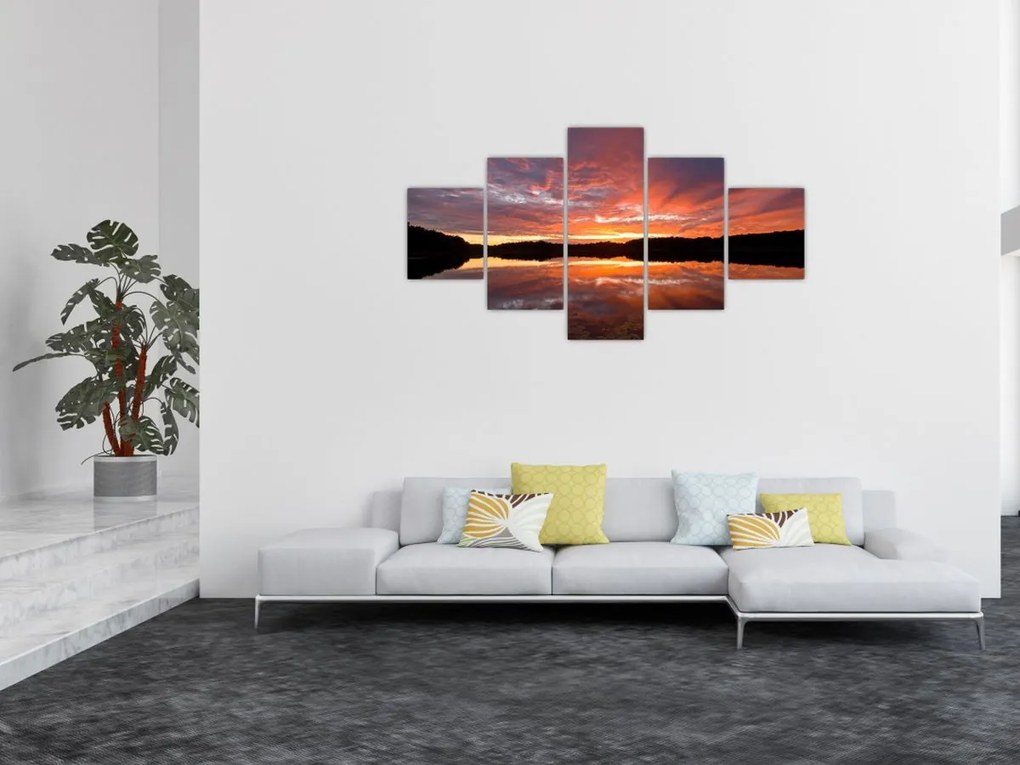 Obraz - Zachód słońca nad jeziorem (125x70 cm)