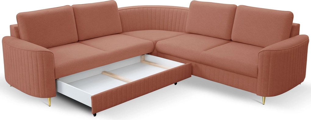 Masseno Narożnik VELA z funkcją spania i pojemnikiem na pościel Narozniki L, Rozkładana sofa - Różowy, CASTEL 55