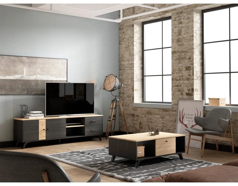 Stolik z blatem w dekorze dębu 60x100 cm Texas – Marckeric