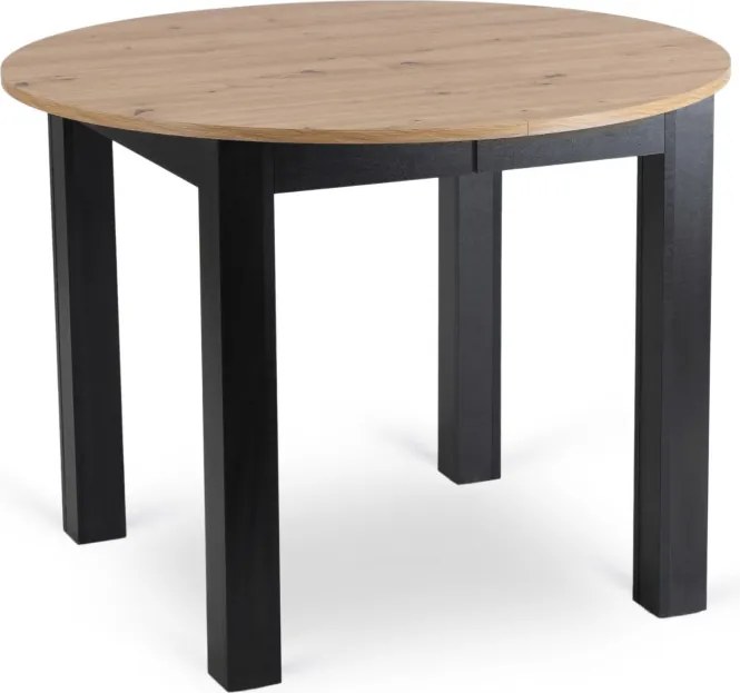 Zestaw Stół Okrągły Rozkładany HARRY 102-142 cm Dąb Artisan/Czarny i 4 Krzesła Tapicerowane BARI Szare Nowoczesne