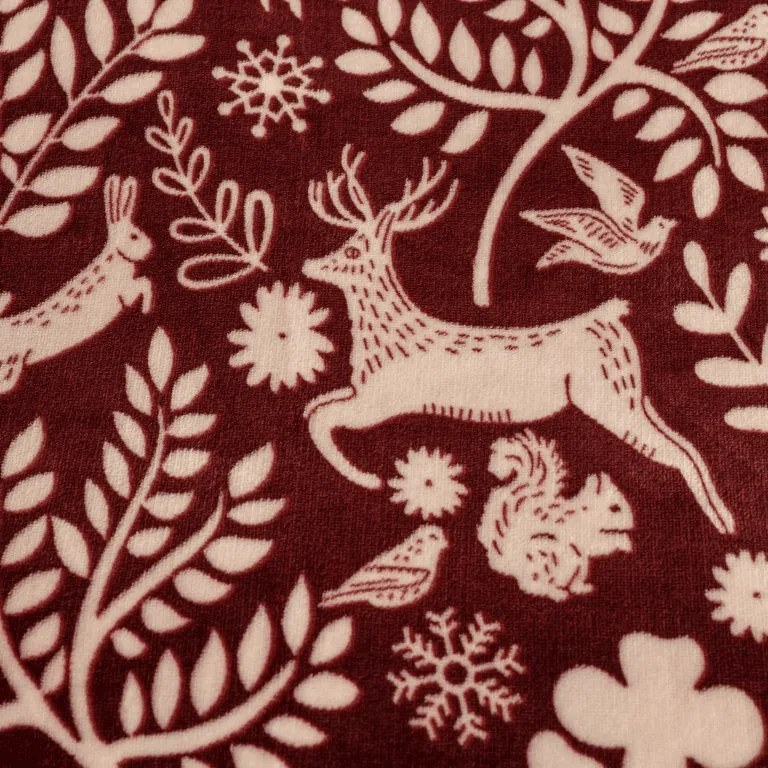 PrzytulneMieszkanie.pl PrzytulneMieszkanie.pl Pościel z mikropluszu FOREST ANIMALS bordowy Rozmiar pościeli: 2 szt 70 x 90 cm | 200 x 220 cm