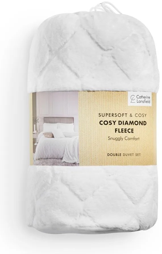 Biała pościel dwuosobowa z mikropluszu 230x220 cm Cosy Diamond – Catherine Lansfield