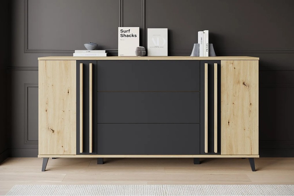 MINIO go for it, Komoda HURON 150 cm dąb artisan/czarny