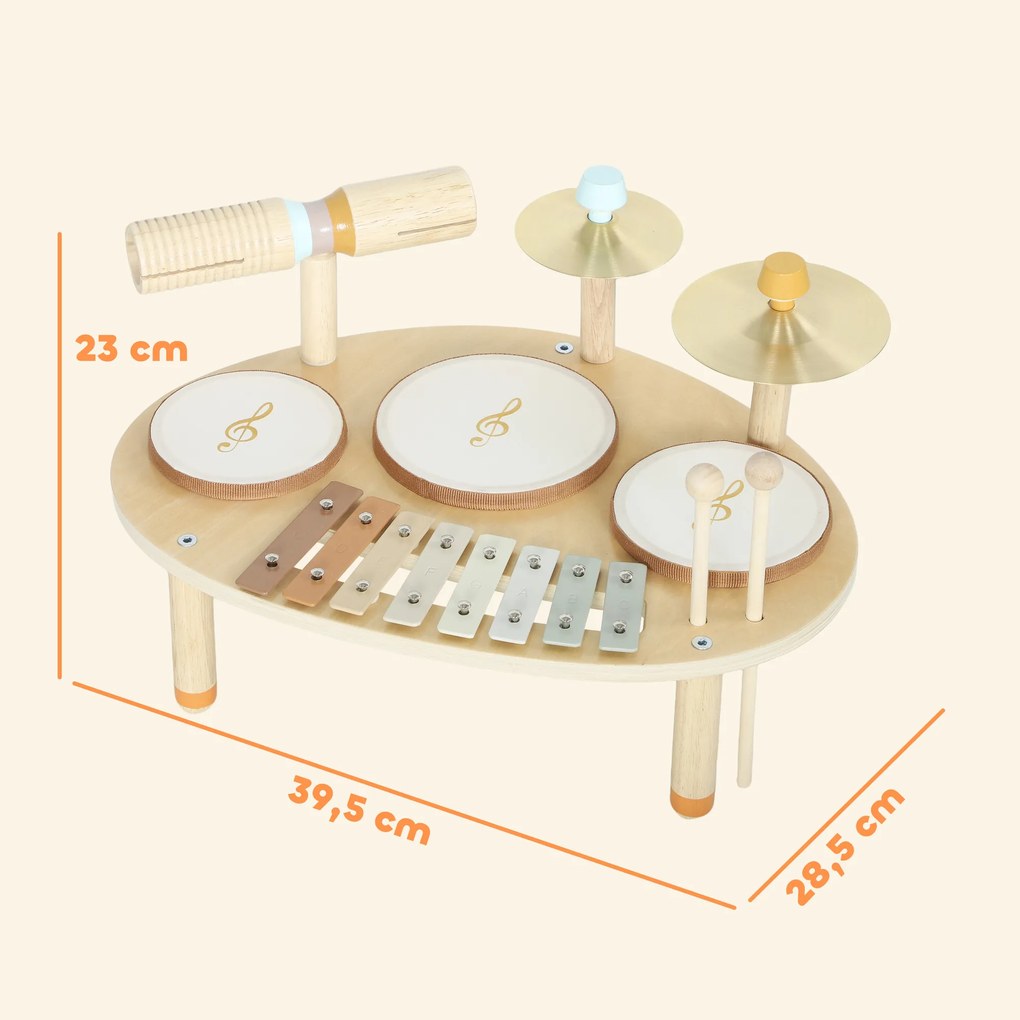 AIYAPLAY Zestaw Instrumentów Muzycznych 4-w-1 dla Dzieci z Bębnami, Ksylofonem i Perkusją – Montessori Zabawka Edukacyjna dla Dzieci od 2 Lat | Aosom PL