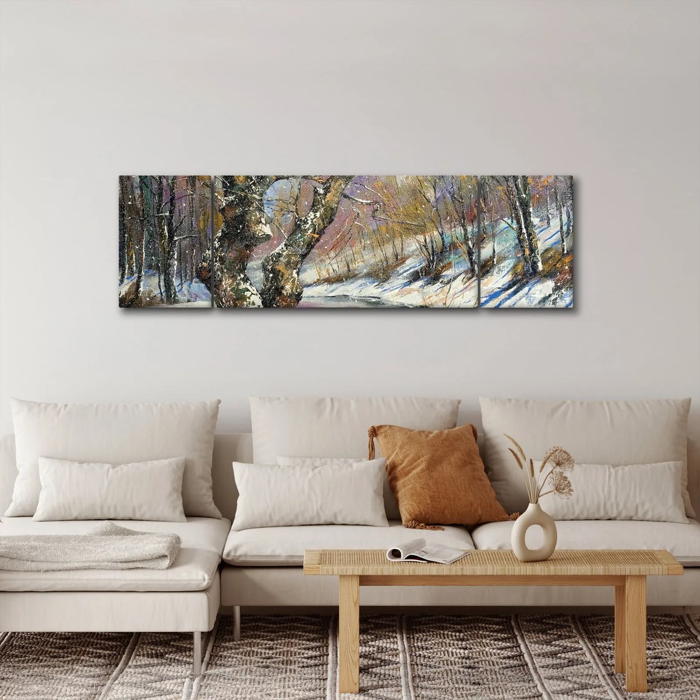 Obraz namalowanego zimowego krajobrazu (170x50 cm)