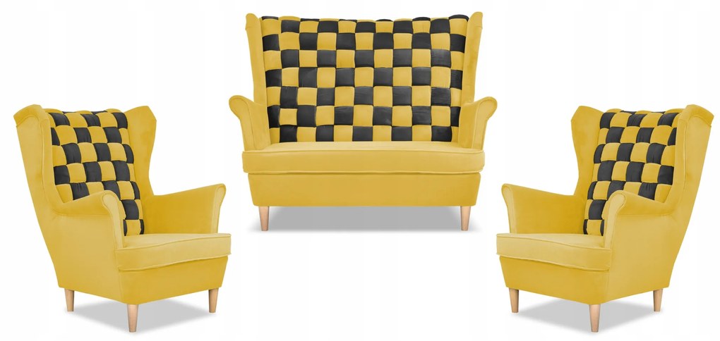 Zestaw uszak CAROL DUO sofa fotele Family Meble żółty miodowy - brąz