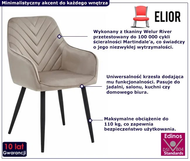 Tapicerowane kremowe krzesło welurowe R8-L26