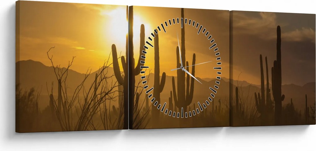 Obraz - Kaktusy Saguaro (z zegarem) (90x30 cm)
