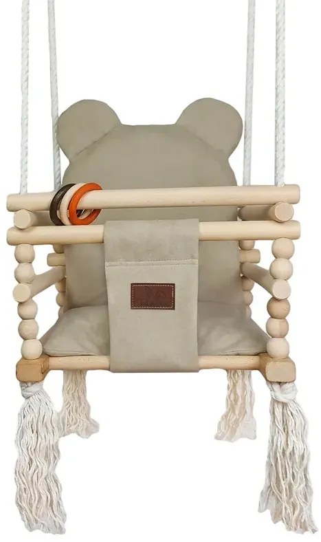 Drewniana huśtawka w kształcie misia beżowa A4-D91