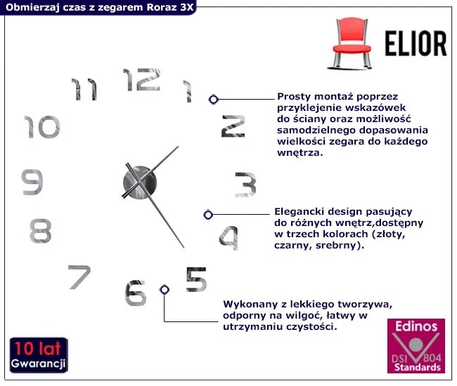 Nowoczesny srebrny zegar ścienny 100 cm - Roraz 3X