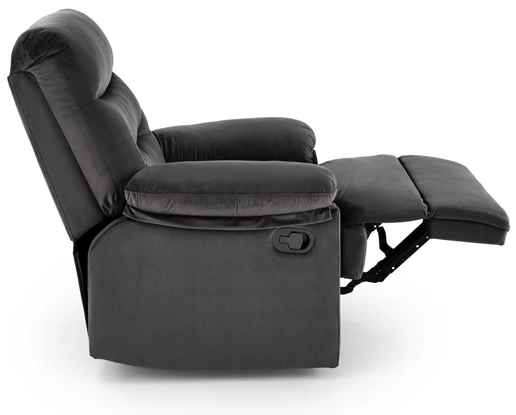 Fotel wypoczynkowy do salonu rozkładany czarny welur DRAGER