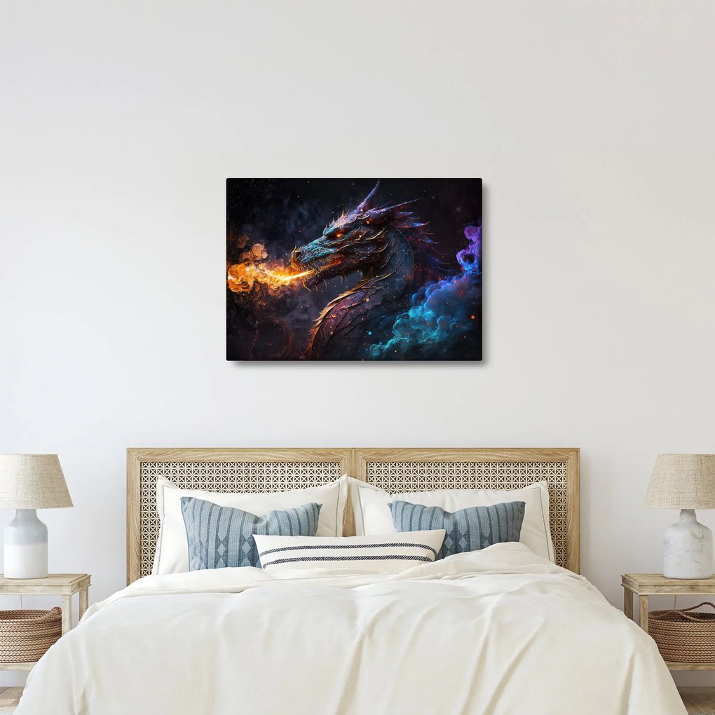 Obraz - Smok plujący płomieniami (70x50 cm)