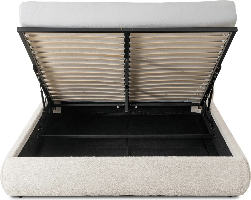 Łóżko Tapicerowane 160x200 cm ROSSO ze Stelażem i Pojemnikiem Dwuosobowe Boucle Kremowe