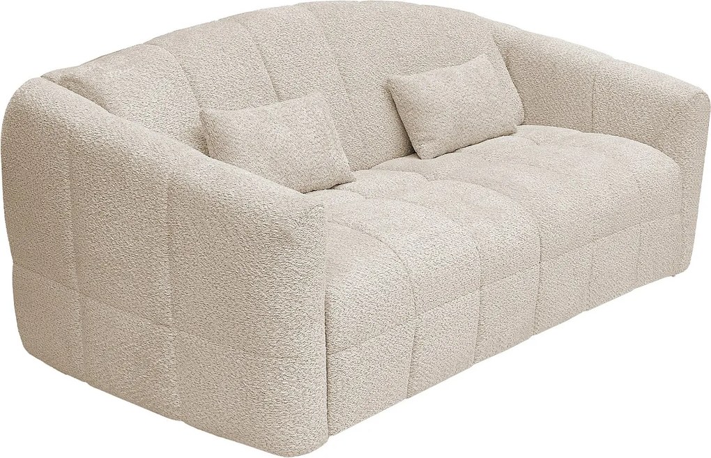 Kanapa 3-osobowa z systemem szybkiego rozkładania z kremowej tkaniny bouclette - miejsce do spania 140 cm - materac 13 cm z pamięcią kształtu - RETUNA