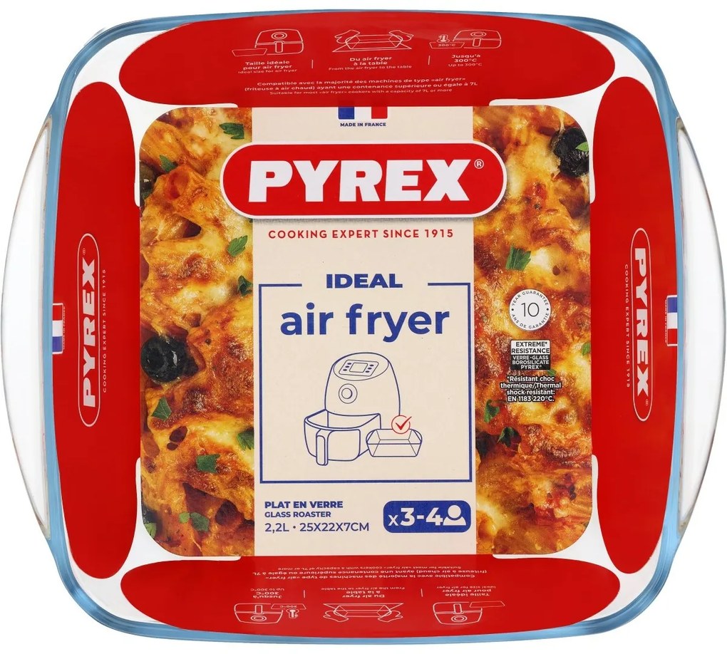 Pyrex Szklana naczynie żaroodporne kwadratowe 2,2l, 25 x 22 x 7 cm, 2,2 l