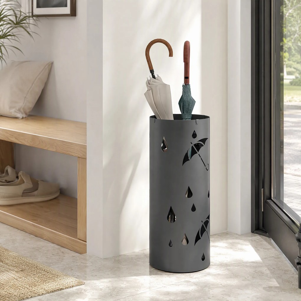 HOMCOM Stojak na Parasole, Stal, Kolumnowy, Wyjmowane Dno, Ø17 x 41H cm, Szary