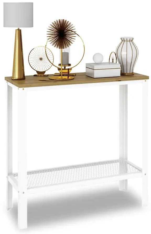 Minimalistyczna Konsola Biały + Dąb Artisan T4-B39