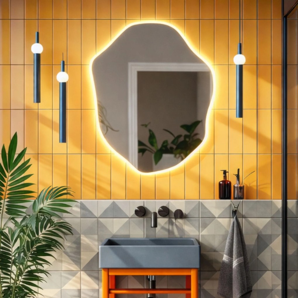 Lustro dekoracyjne o nieregularnym kształcie oszlifowane z podświetleniem ORIN LED | Różne rozmiary | Różne kolory : Kolor tafli szkła - Grafit, Rozmiar - 40x40 cm