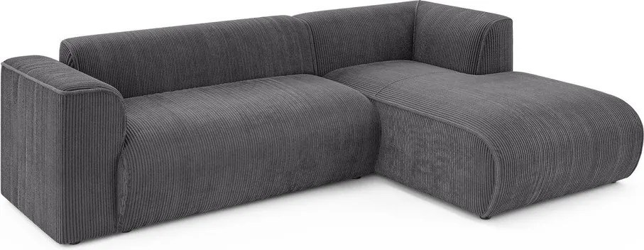 Ciemnoszary sztruksowy narożnik (prawostronny/z szezlongiem) Merid – Ropez