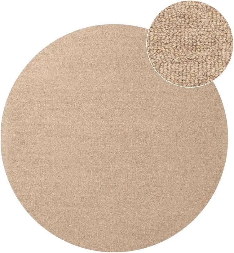 Wełniany okrągły dywan tkany ręcznie w naturalnym kolorze ø 160 cm Puristic Knots – Elle Decoration