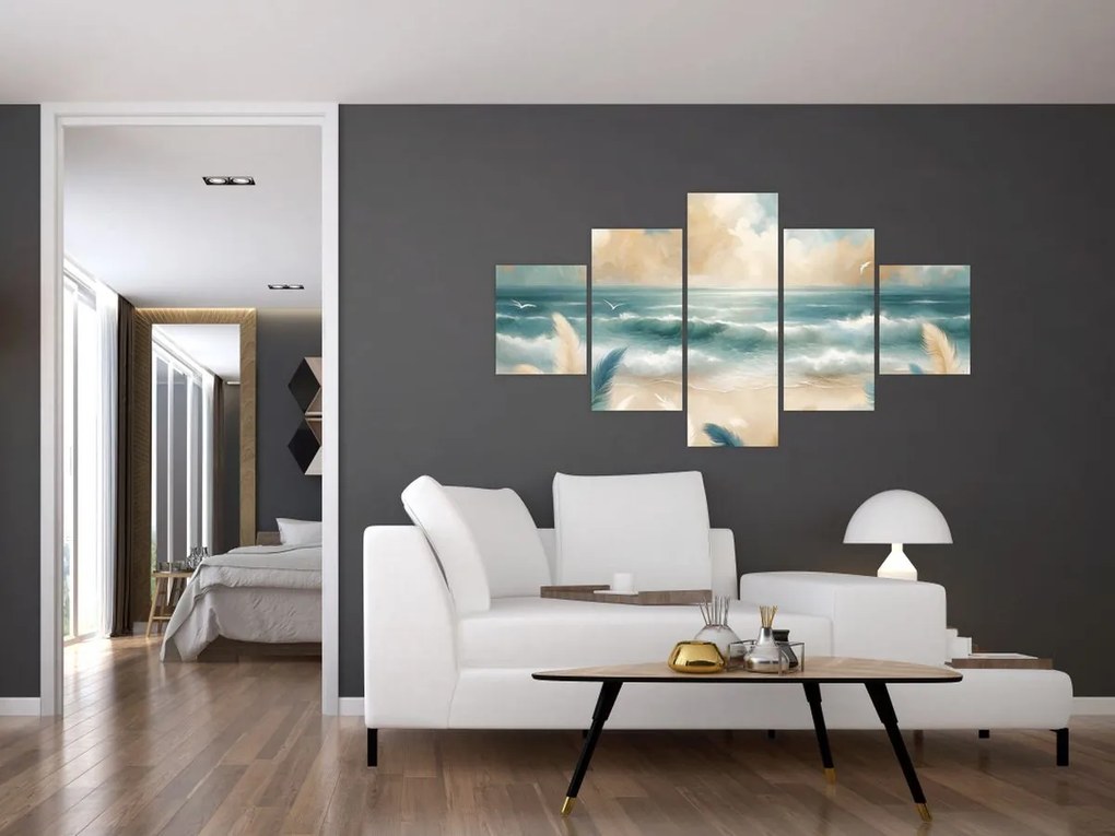 Obraz – Malowana plaża w delikatnych kolorach (125x70 cm)