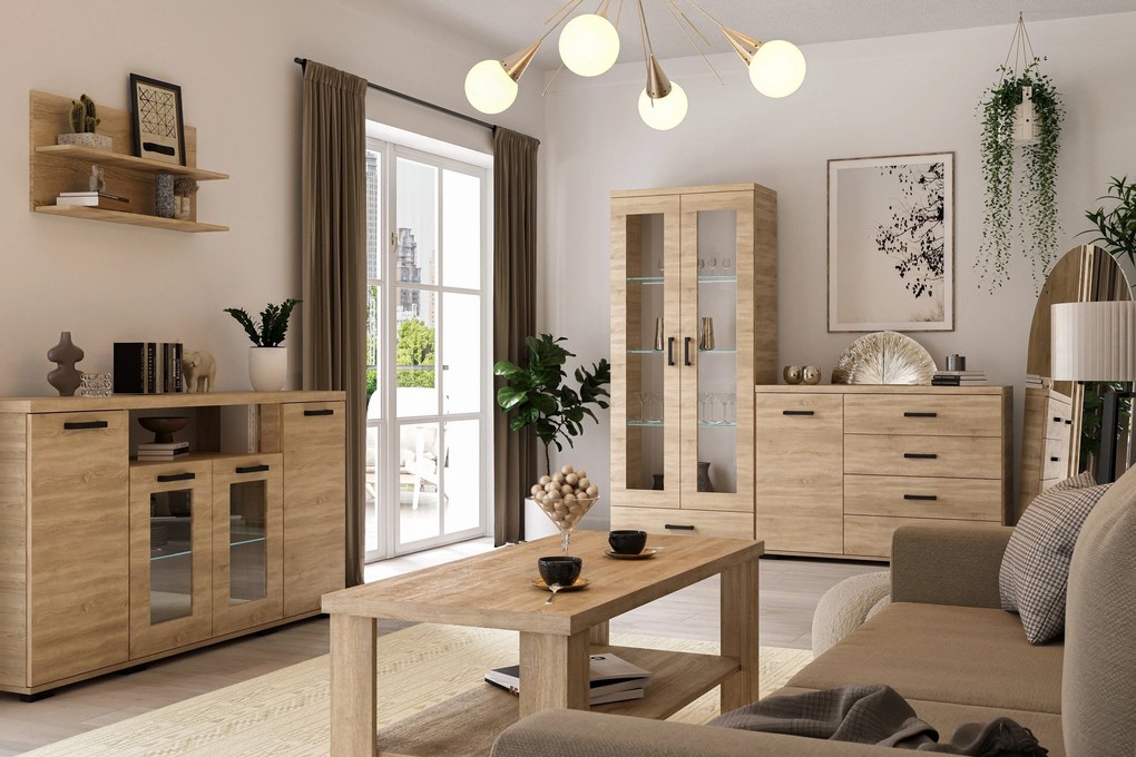 Witryna LIVORNO - Dąb sonoma / Oświetlenie LED / 80 cm
