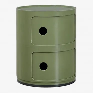 Okrągły Stolik Nocny Babel Z Półkami Intensywny Verde Olive & 2 Szuflady - Sklum
