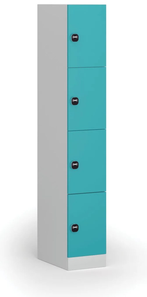 Szafka skrytkowa, 4 schowki, 1850 x 300 x 500 mm, demontaż, zamek RFID, drzwi zielone
