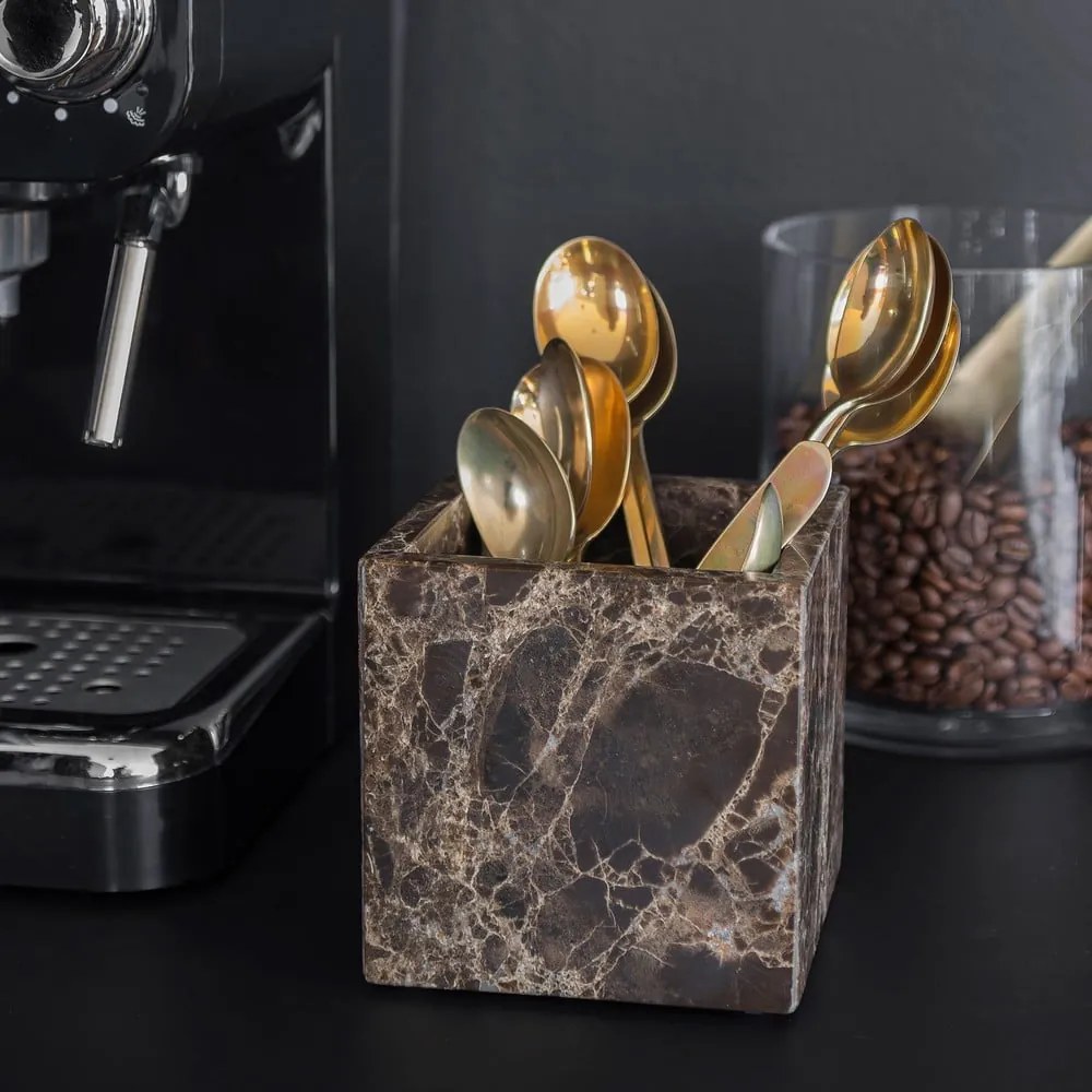 Ciemnobrązowy marmurowy organizer łazienkowy na waciki Marble – Mette Ditmer Denmark