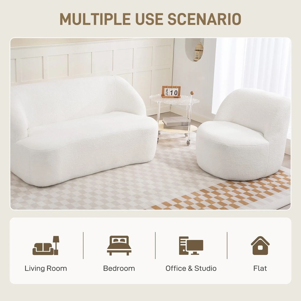 HOMCOM Nowoczesny fotel z tapicerką z futra, przytulny fotel do salonu, sypialni, biura domowego, kremowy