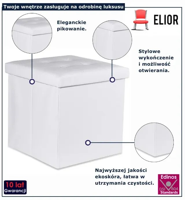 Biała kwadratowa pufa pikowana W5-R53