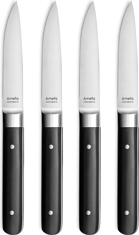 Zestaw 4 noży do steków Fusion Noir - Gładkie ostrze i rękojeść z ABS - 22 cm
