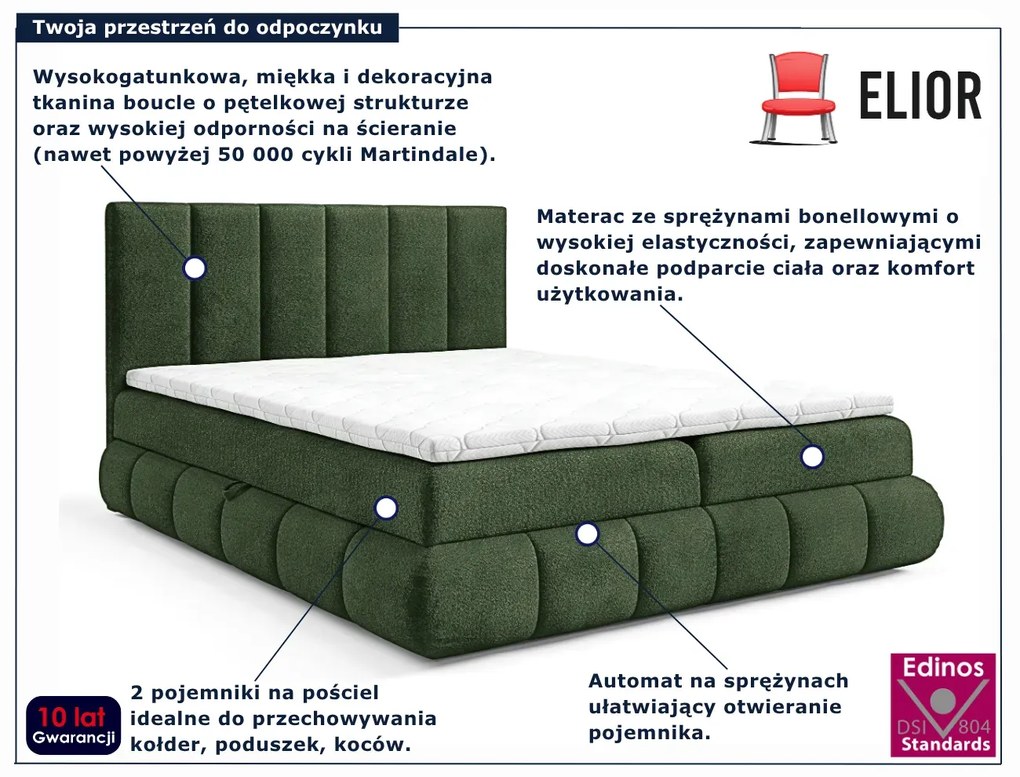Zielone pikowane łóżko kontynentalne 5 rozmiarów L1-A75