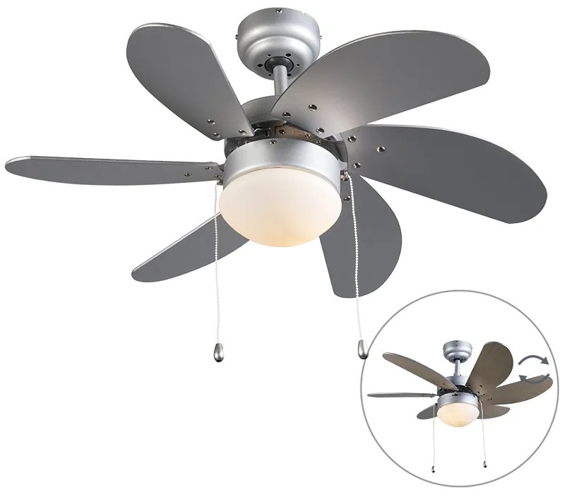 Wentylator sufitowy z lampą stalowy z nadrukiem drewna 80 cm z przełącznikiem łańcuchowym - Fresh Nowoczesny Oswietlenie wewnetrzne