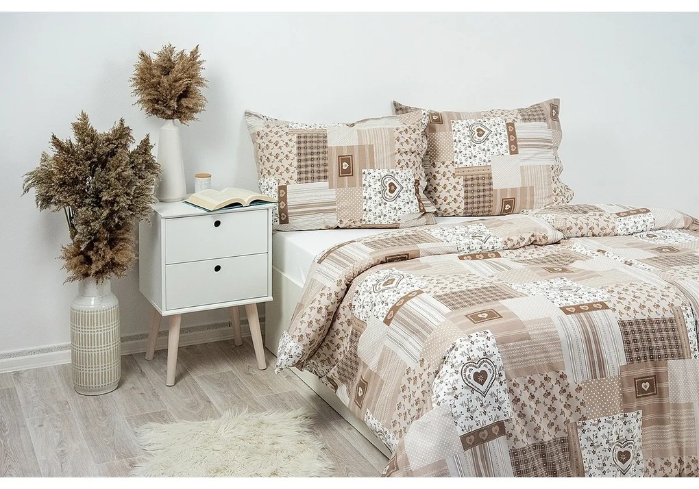 Stanex Pościel bawełniana Patchwork beżowy, 140 x 200 cm, 70 x 90 cm