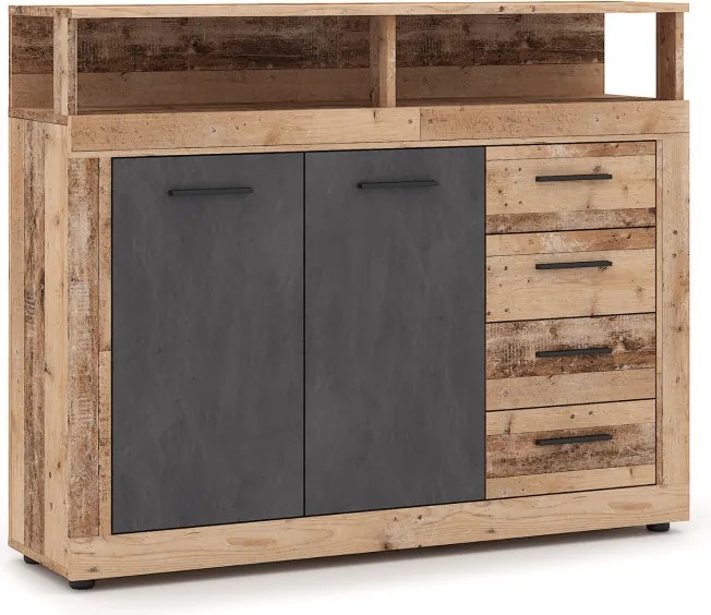 Komoda Dwudrzwiowa z Szufladami BLAGO MIDI A 119,6 cm Surowy Dąb/Czarny Loft