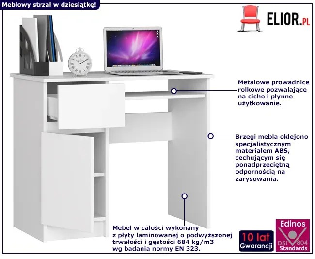 Białe biurko proste z szufladą - Strit 3X