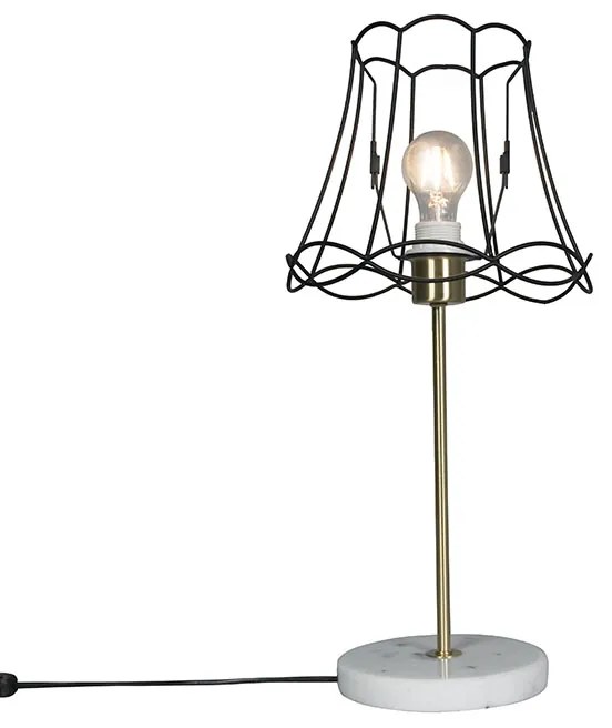 Retro lampa stołowa mosiężna z ramką Granny czarną 25 cm - Kaso Retro Oswietlenie wewnetrzne