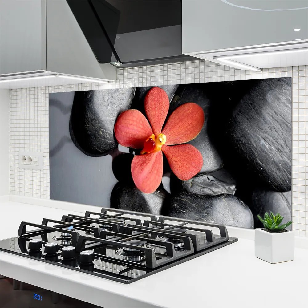 Panel Szklany do Kuchni Równowaga Zen: Kwiat I Skała