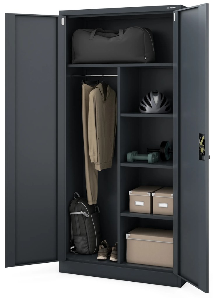 Szafa gospodarcza metalowa DAWID, 900 x 1850 x 450 mm, antracytowa