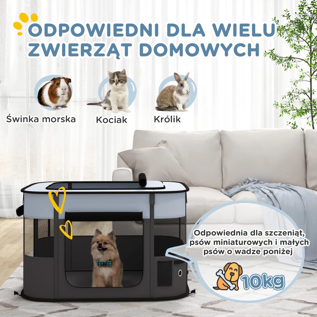 PawHut Składany wybieg dla zwierząt domowych, z torbą do przechowywania, dla szczeniąt i kociąt, do użytku wewnętrznego i zewnętrznego, Szary | Aosom PL