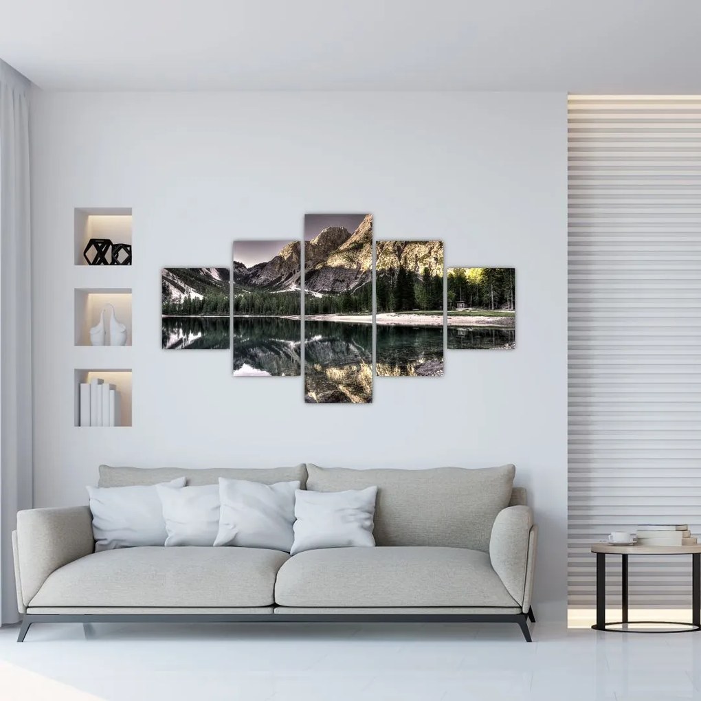 Obraz jeziora w górach (125x70 cm)