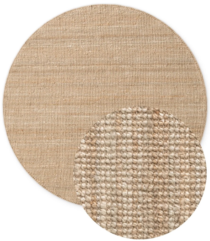 Dywan naturalny jutowy ręcznie tkany Boucle naturalnie złoty 160 cm x 160 cm koło