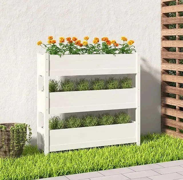 Biała drewniana piętrowa donica ogrodowa Z7-K19