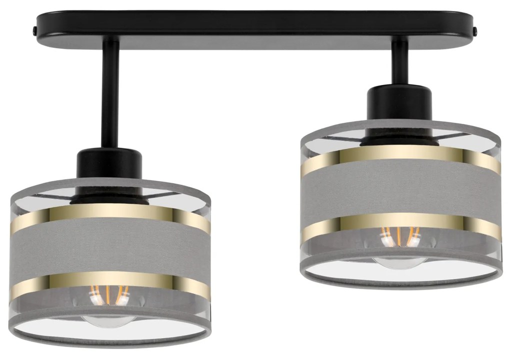 Lampa sufitowa czarna dwupunktowy spot z szarymi abażurami T-3306SC-GR