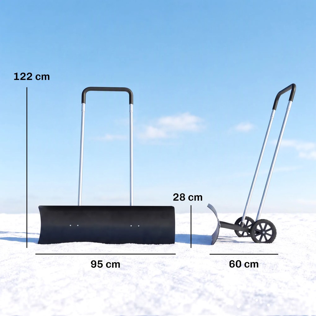 Outsunny Duży pług do śniegu 95 cm extra szeroki aluminiowa łopata z kółkami regulowany i antypoślizgowy uchwyt, kątowy | Aosom PL