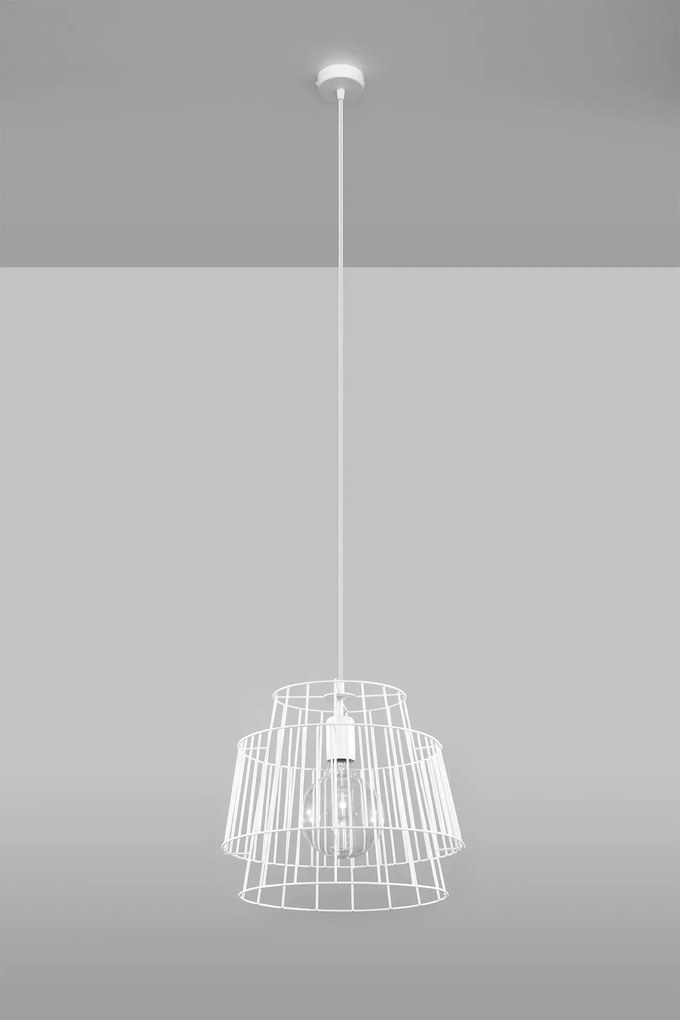 Biała industrialna lampa wisząca druciana - EX582 A9-K61