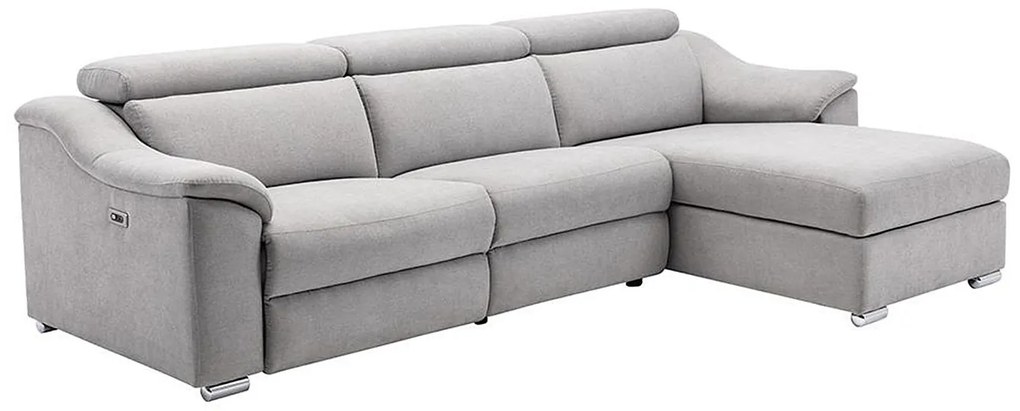 Kanapa narożna PEDRERA z funkcją relax, z tkaniny w kolorze jasnoszarym – prawoskrętna