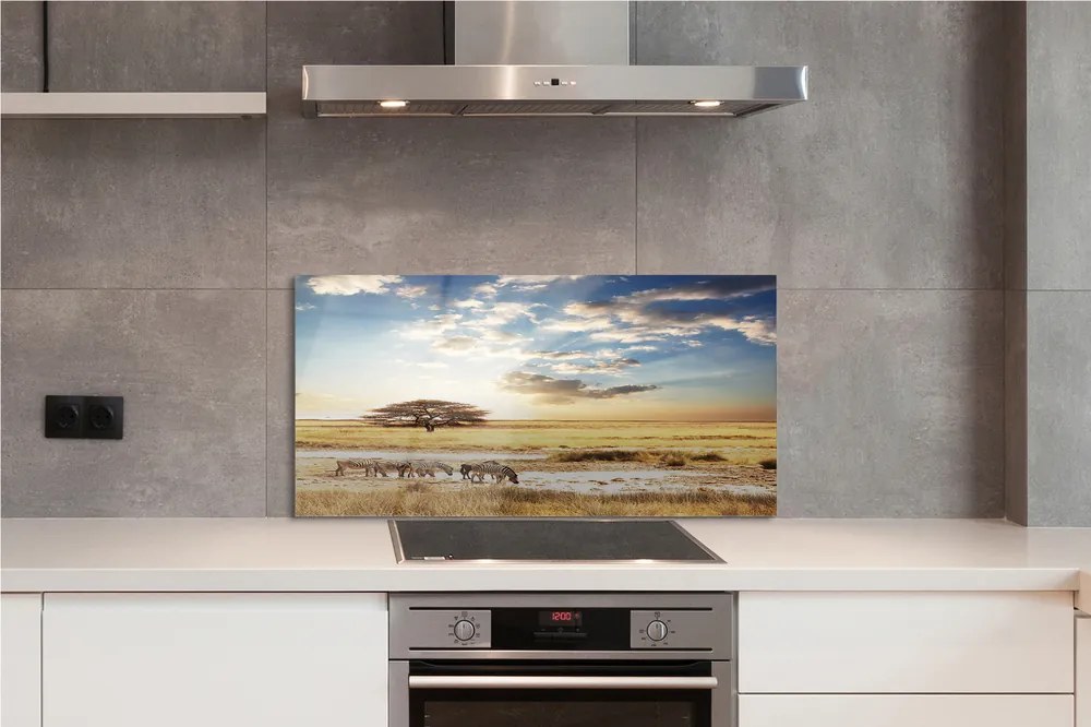 Panel szklany do Kuchni Zebry i Akacja pod Chmurami