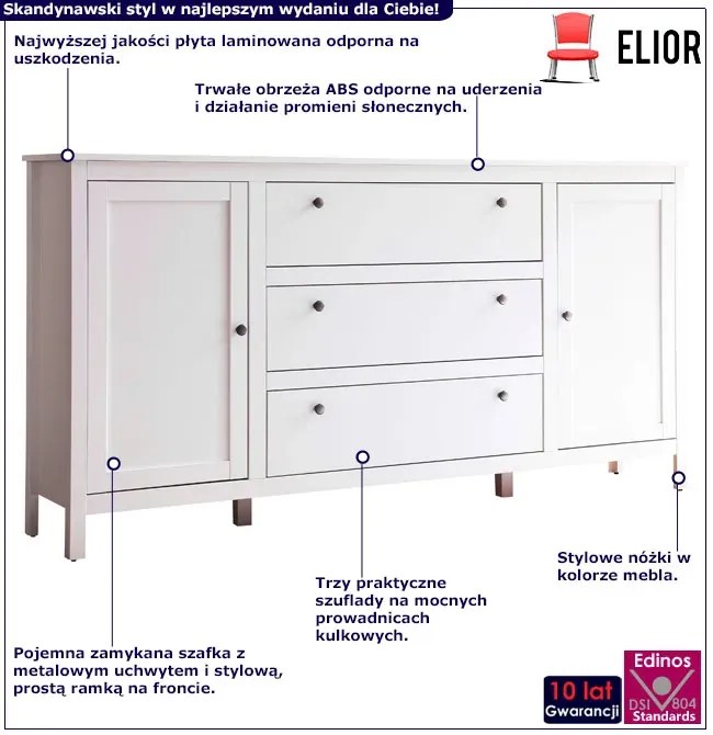 Biała Duża Komoda Z 3 Szufladami I 2 Szafkami F6-R69
